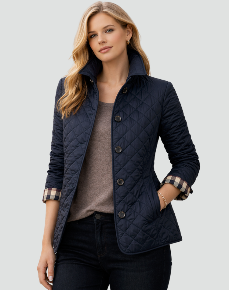 Women's Quilted Jacket with Collar and Button Fastening - image 8
