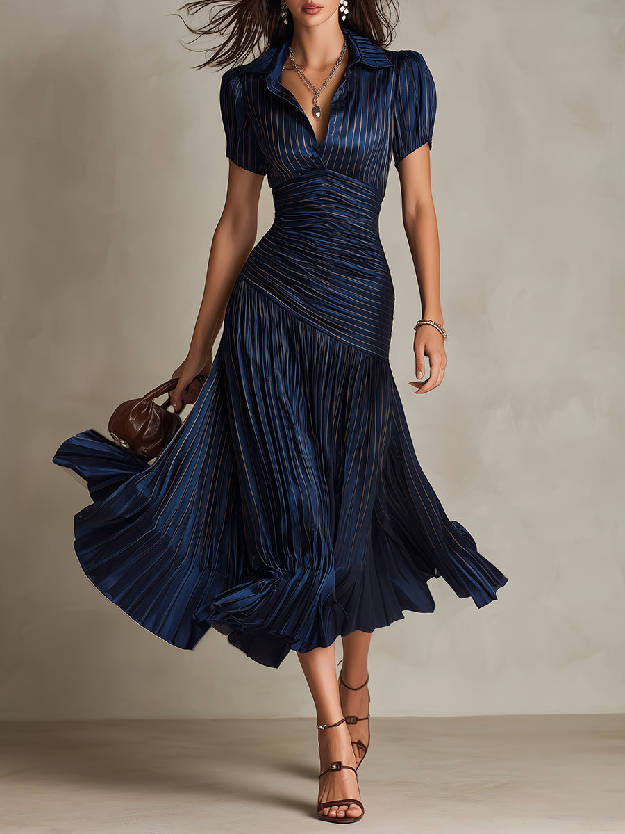 Lucia | Pleated Striped Midi Dress