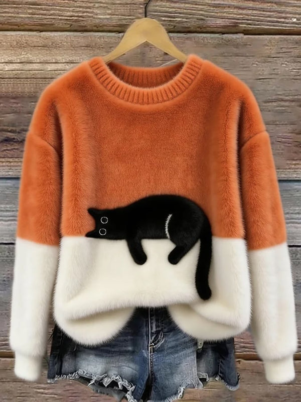 Women's Knit Jumper with Cat Graphic - image 1