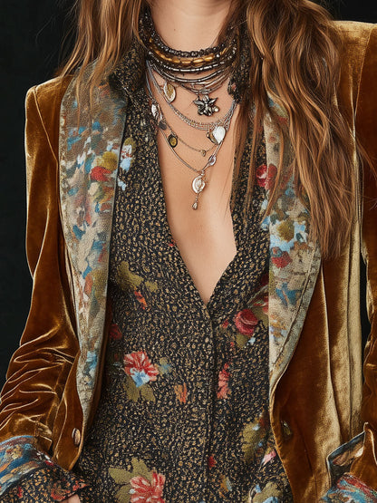 Marcelline | Vintage Floral Print Patchwork Blazer