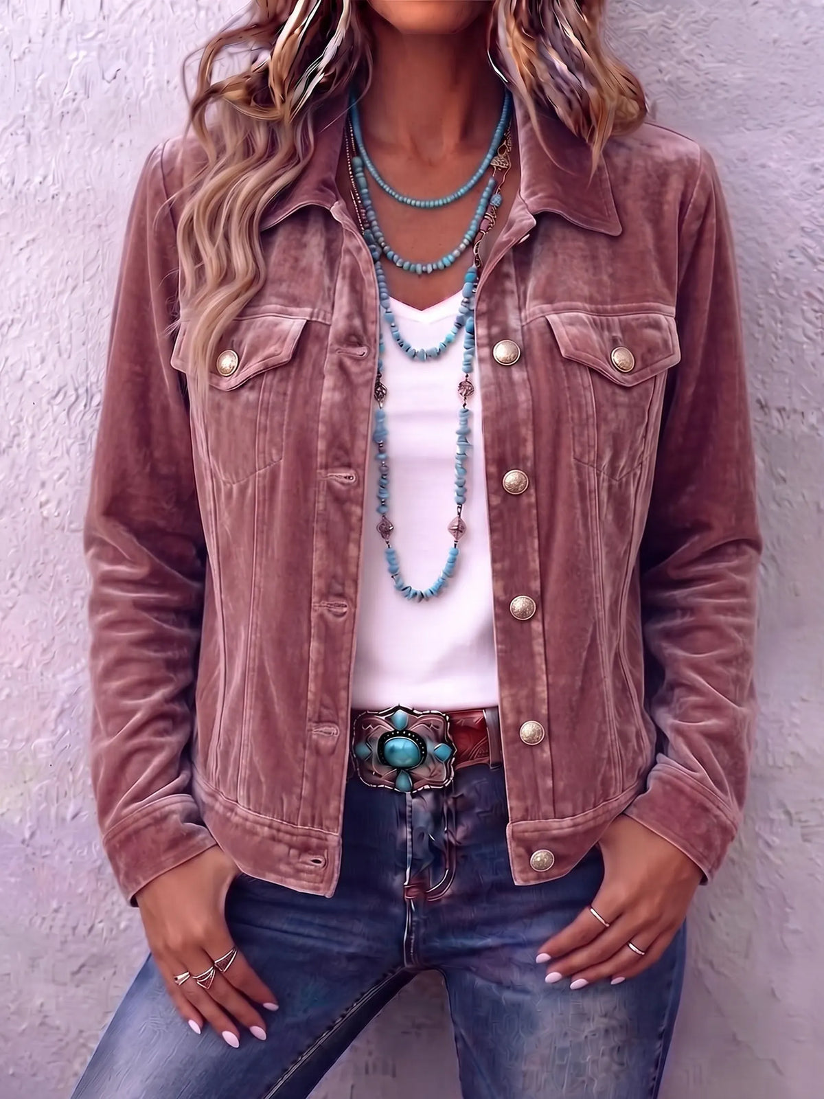 Women's Vintage Wash Button-Front Jacket with Chest Pockets - image 1