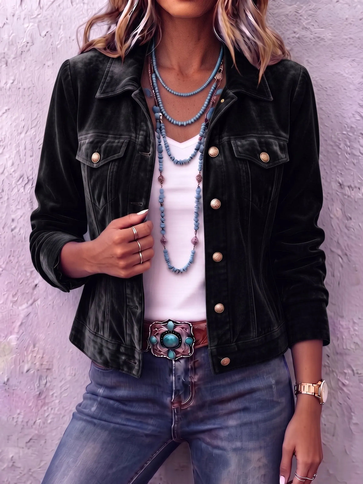 Women's Vintage Wash Button-Front Jacket with Chest Pockets - image 4