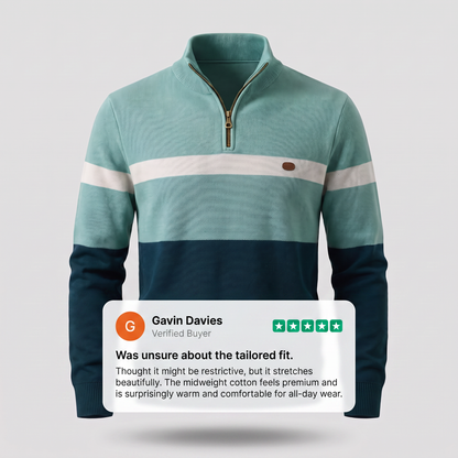 Men's Two-Tone Quarter-Zip Jumper with Ribbed Cuffs and Hem - image 10
