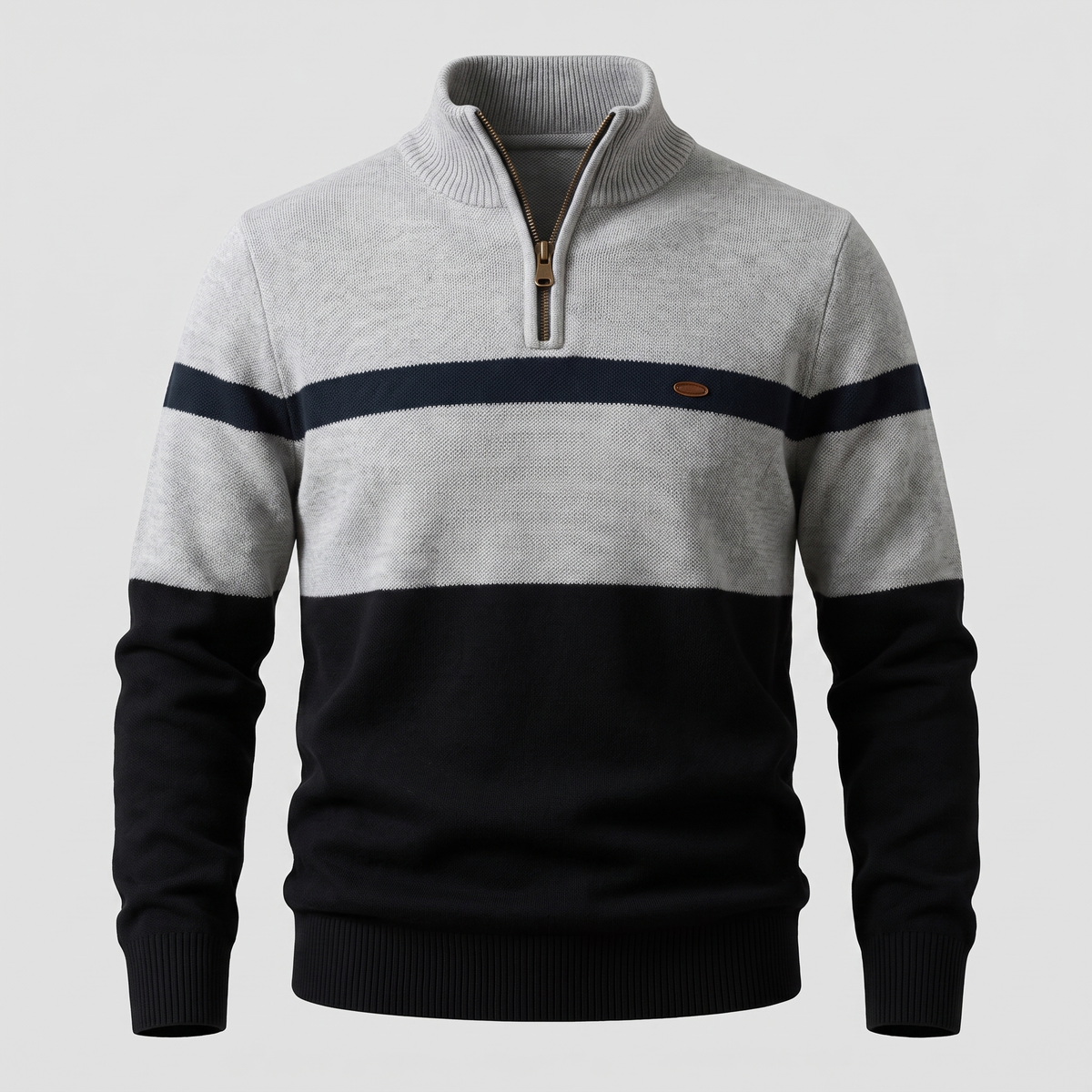 Men's Two-Tone Quarter-Zip Jumper with Ribbed Cuffs and Hem - image 8