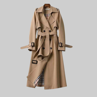 Women's Double-Breasted Trench Coat with Tie Belt - image 1