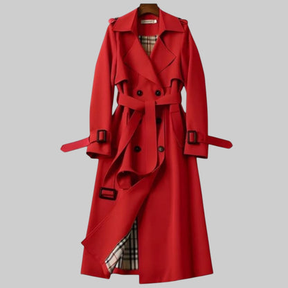 Women's Double-Breasted Trench Coat with Tie Belt - image 2