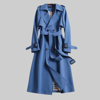 Women's Double-Breasted Trench Coat with Tie Belt - image 3