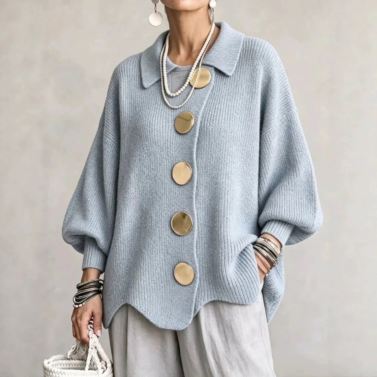 Women's Oversized Chunky Knit Cardigan with Collar - image 7