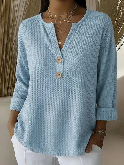 Lucía | Textured Henley Top with Buttons