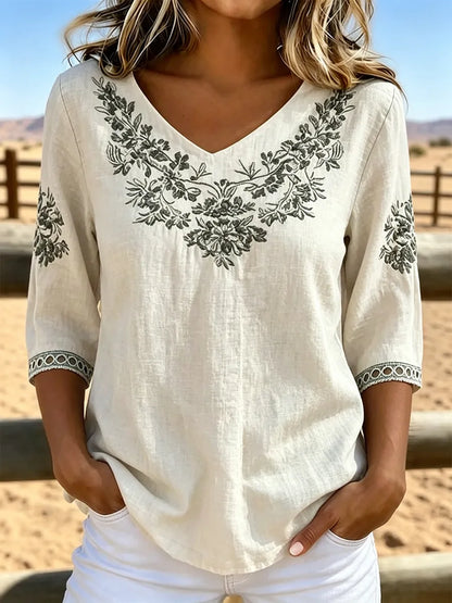 WILLOW™ - Botanical V-Neck Blouse