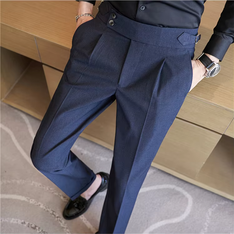Men's Double Pleat High Waist Trousers with Side Adjusters and Tapered Leg - image 6