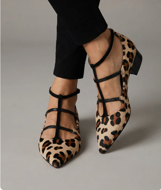 Franca | Women's Heeled Shoes with Leopard Print Strap