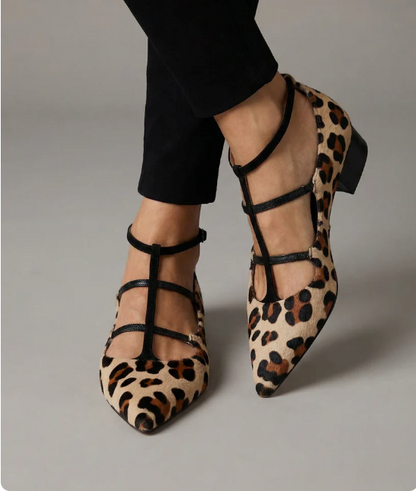 Franca | Women's Heeled Shoes with Leopard Print Strap