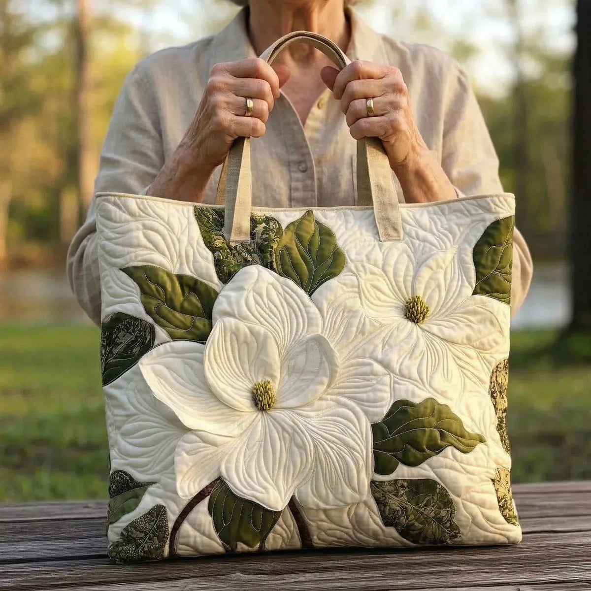 Padded Artisan Bag - Elegant White Lilies