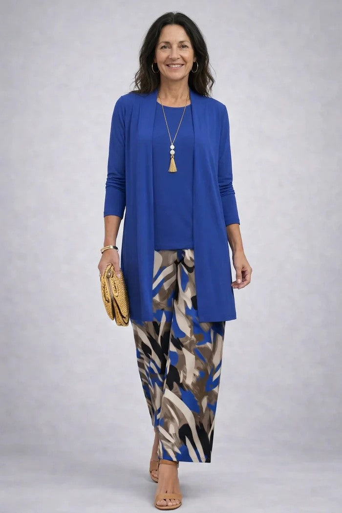 Women's Three-Piece Set with Patterned Open-Front Cardigan - image 2