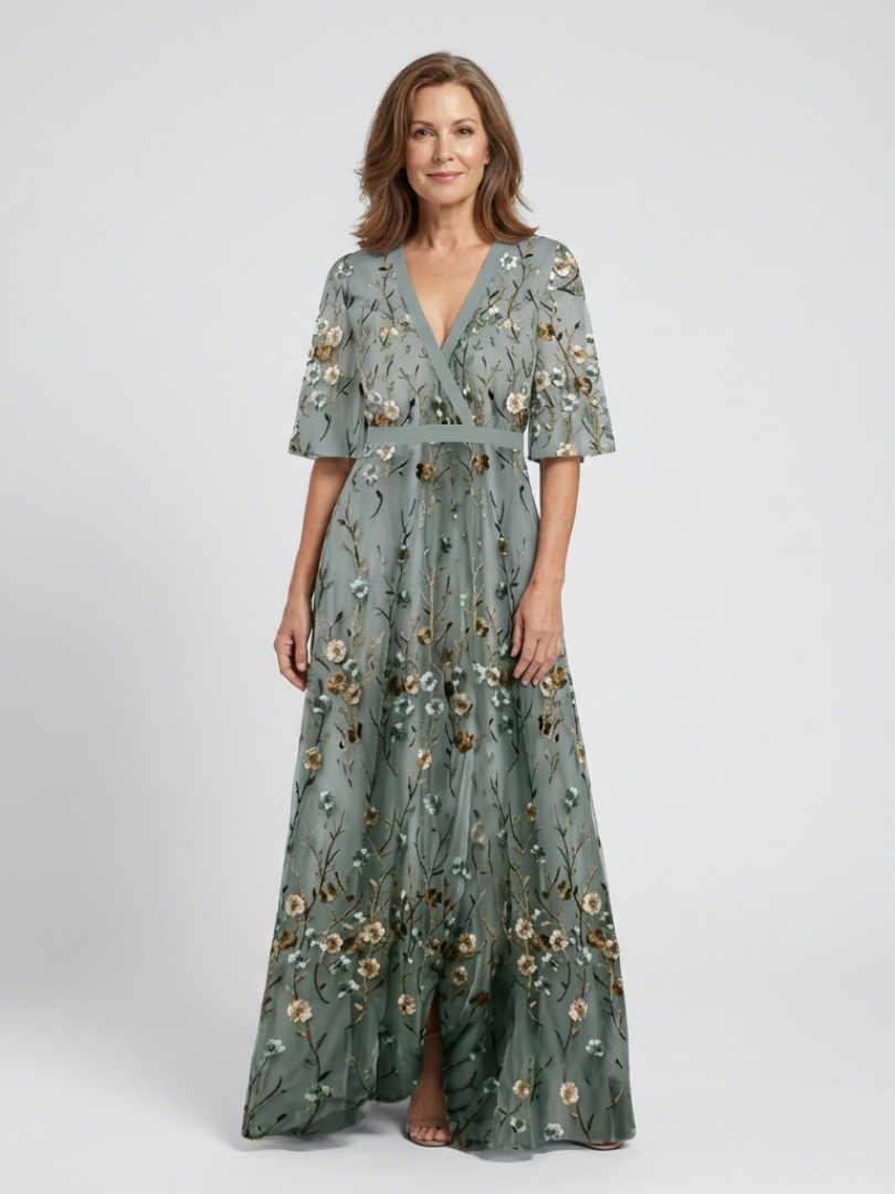 Melodi – Long Floral Dress with V-Neck