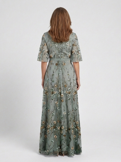 Melodi – Long Floral Dress with V-Neck