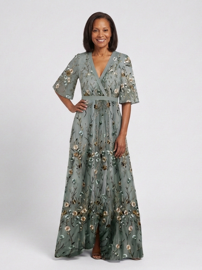 Melodi – Long Floral Dress with V-Neck