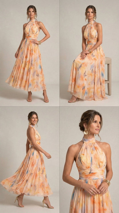 Carmen™ | Halter Dress with Watercolour Print