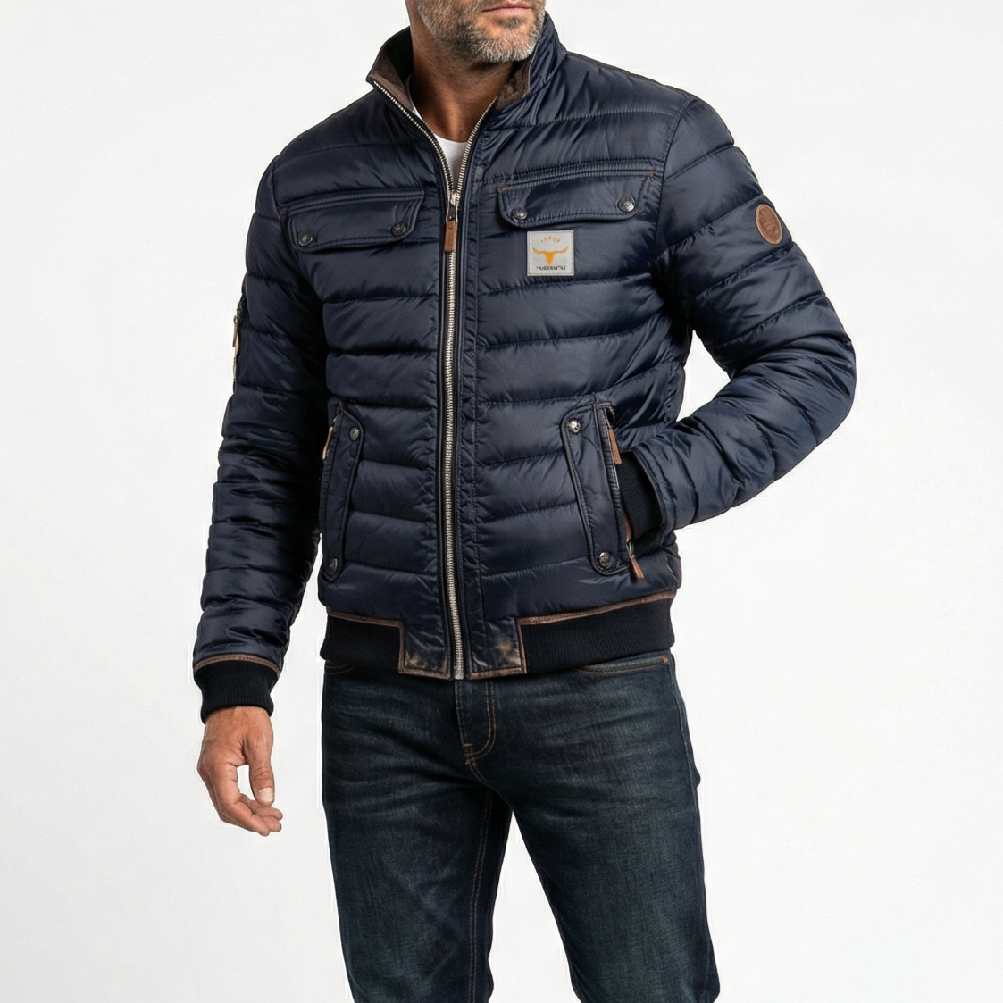 Men's Quilted Jacket with Contrast Stand Collar - image 1