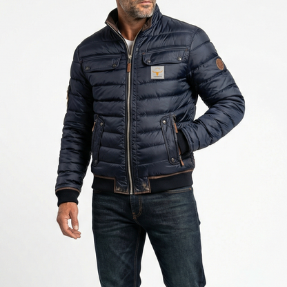 Men's Quilted Jacket with Contrast Stand Collar - image 1