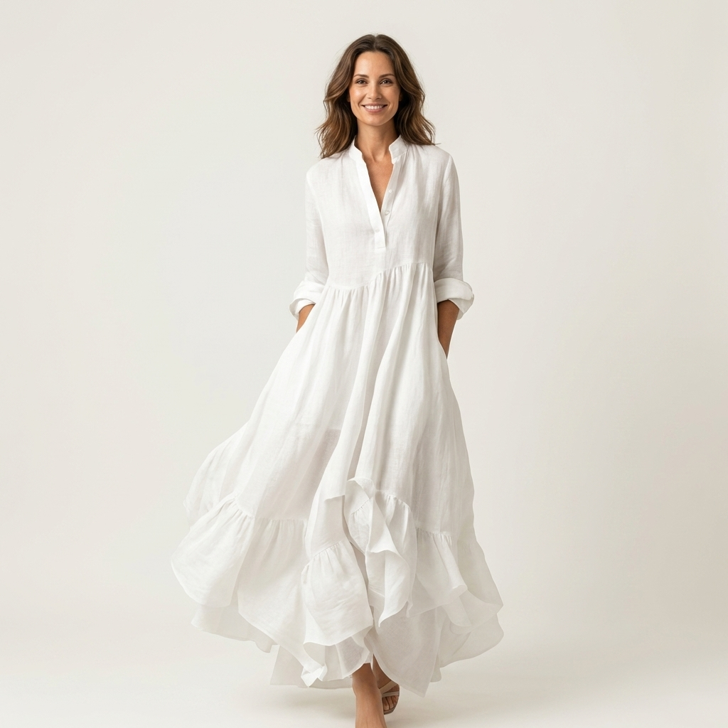 Women's Stand Collar Button-Front Maxi Dress - image 1