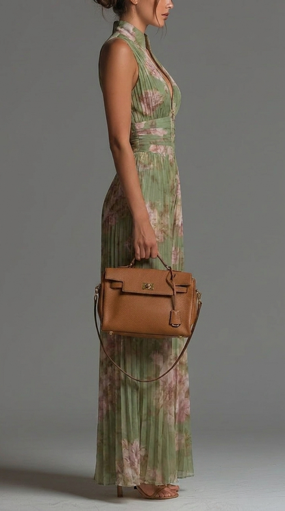 ESSENTIAL – Pleated Floral Chiffon Jumpsuit