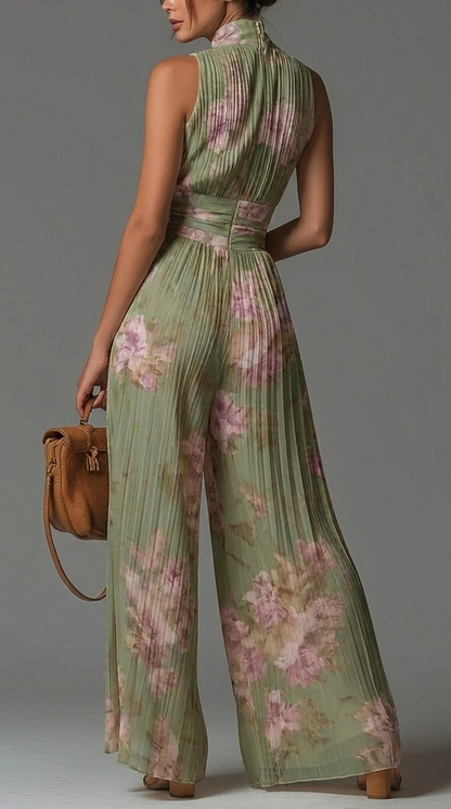 ESSENTIAL – Pleated Floral Chiffon Jumpsuit