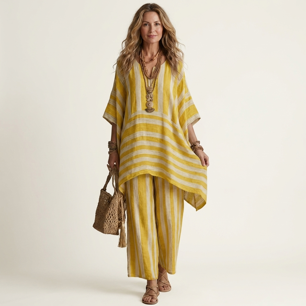 Alessia | Two-Piece Cotton-Linen Striped Set in 5 Colours