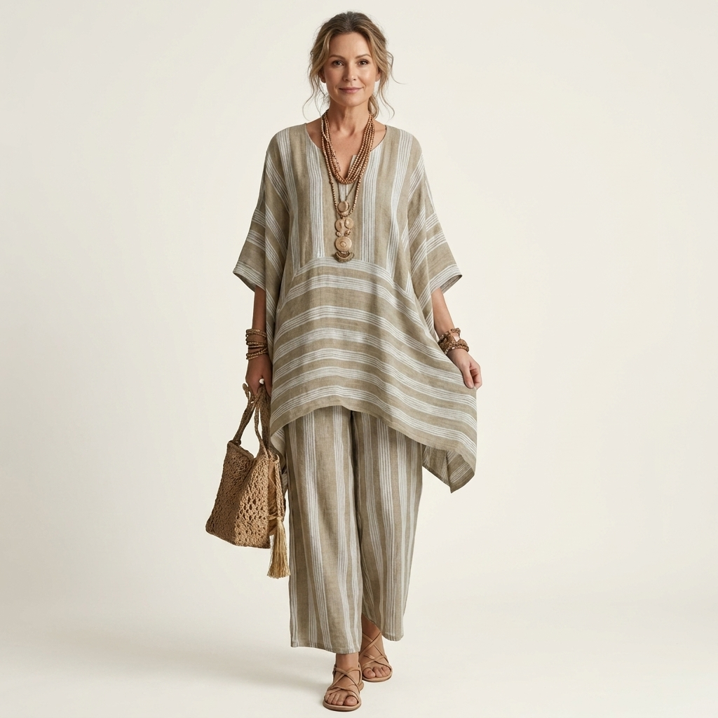 Alessia | Two-Piece Cotton-Linen Striped Set in 5 Colours