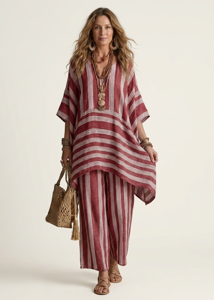 Alessia | Two-Piece Cotton-Linen Striped Set in 5 Colours