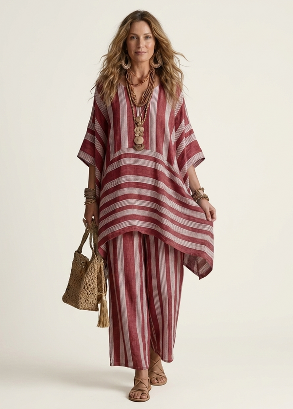 Alessia | Two-Piece Cotton-Linen Striped Set in 5 Colours