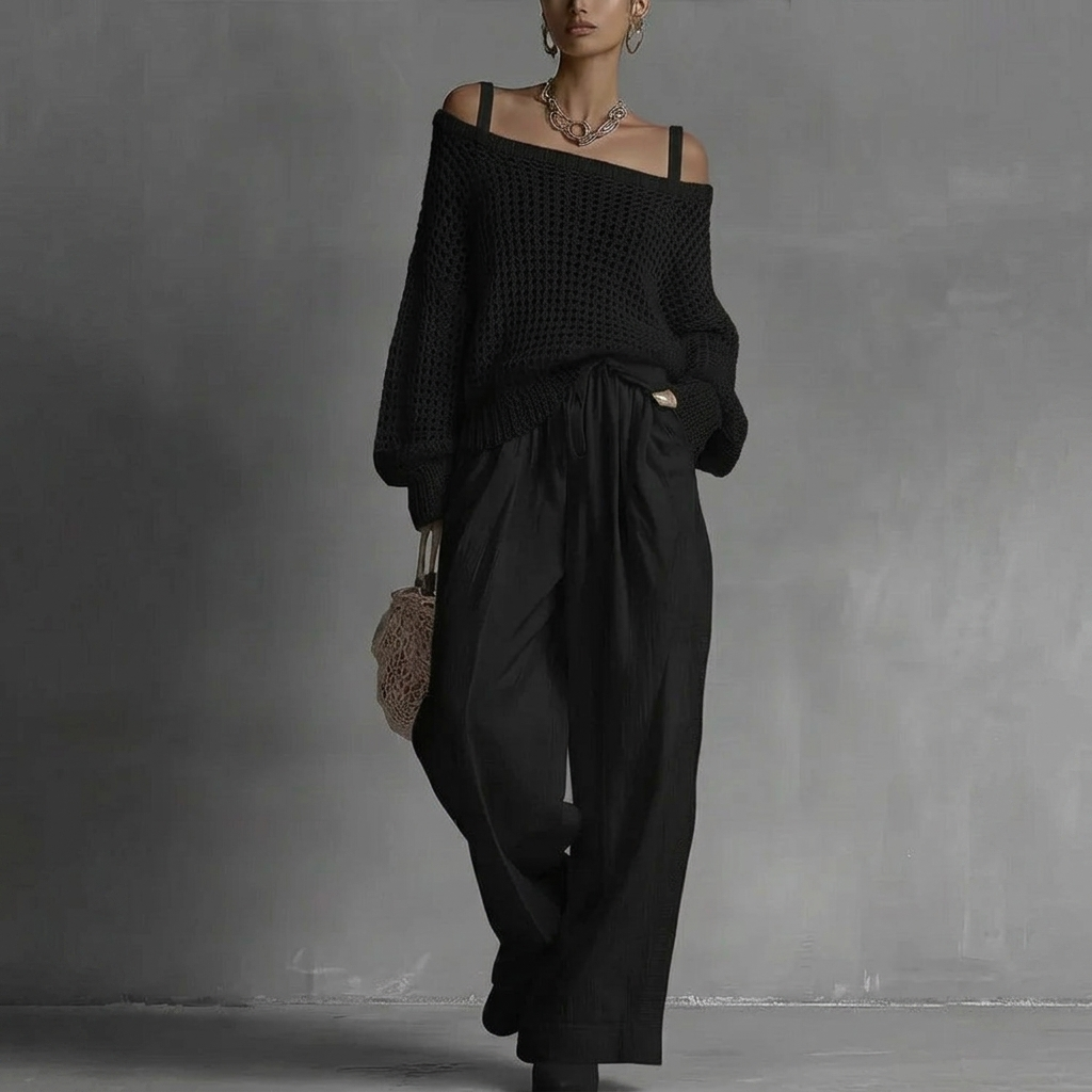 Women's Off-Shoulder Top and Wide-Leg Trouser Set - image 4