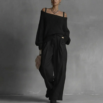 Women's Off-Shoulder Top and Wide-Leg Trouser Set - image 4