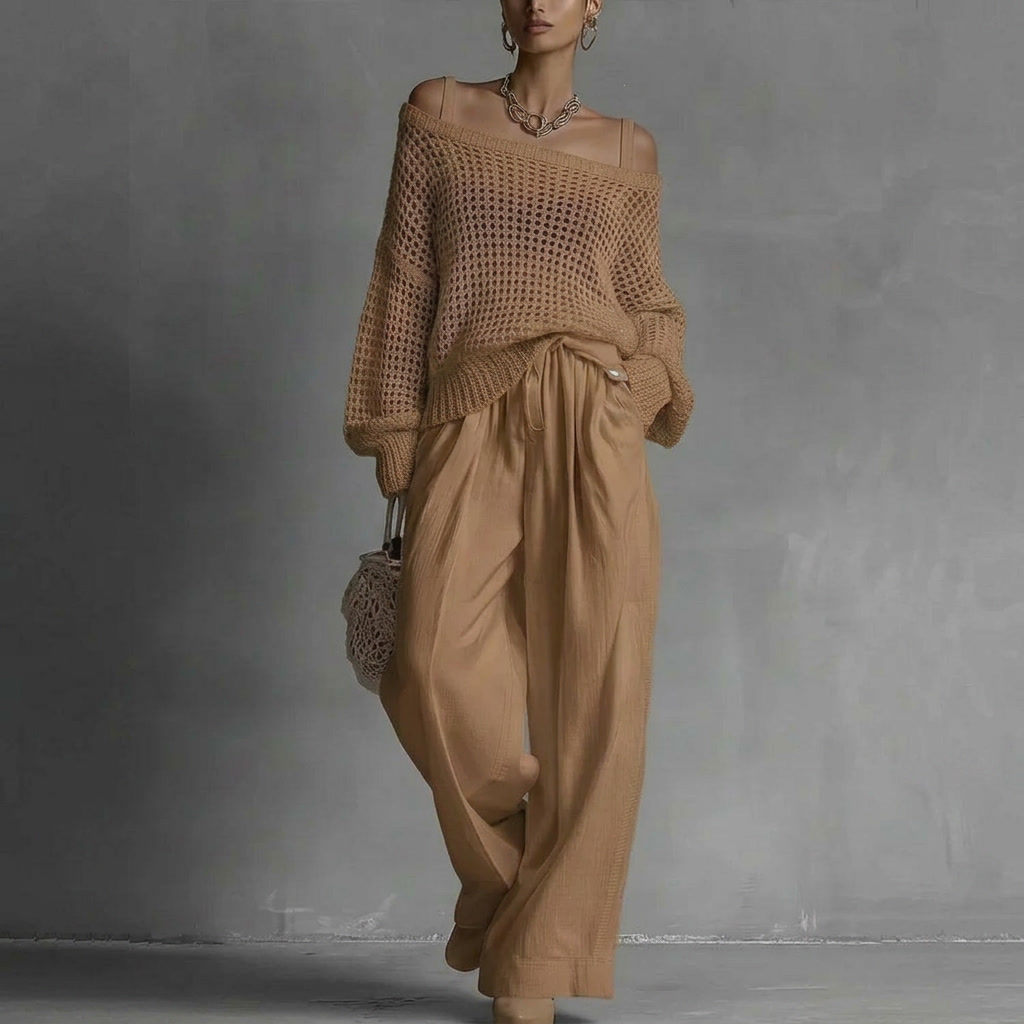 Women's Off-Shoulder Top and Wide-Leg Trouser Set - image 5