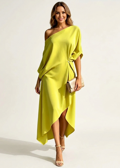 Tamara | Asymmetrical Draped Midi Dress with One Shoulder