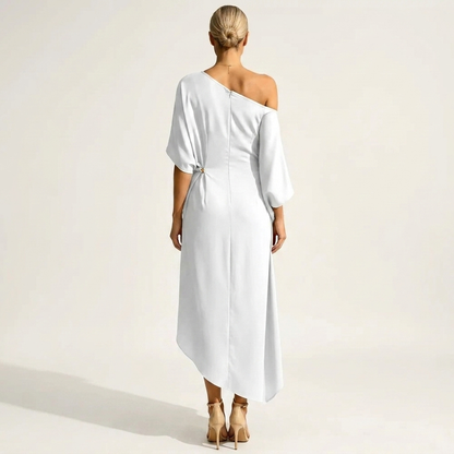 Tamara | Asymmetrical Draped Midi Dress with One Shoulder