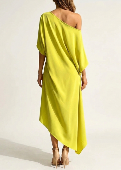 Tamara | Asymmetrical Draped Midi Dress with One Shoulder