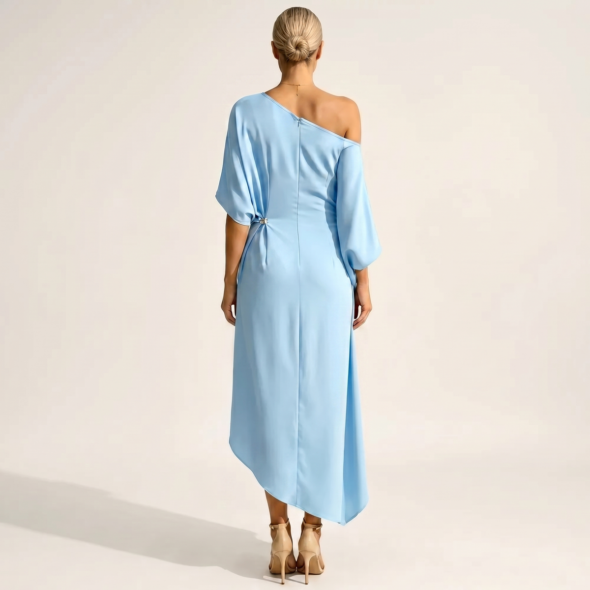 Tamara | Asymmetrical Draped Midi Dress with One Shoulder