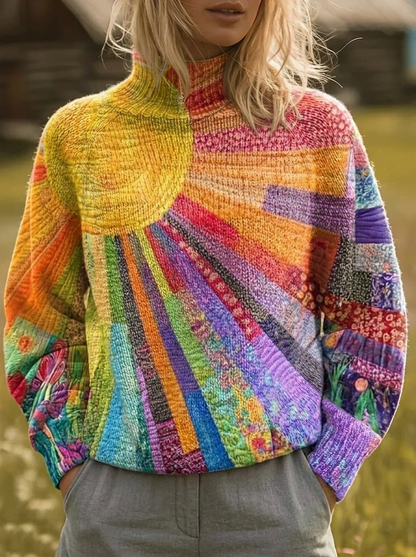 Rosalind | Retro Sunburst Print Turtleneck