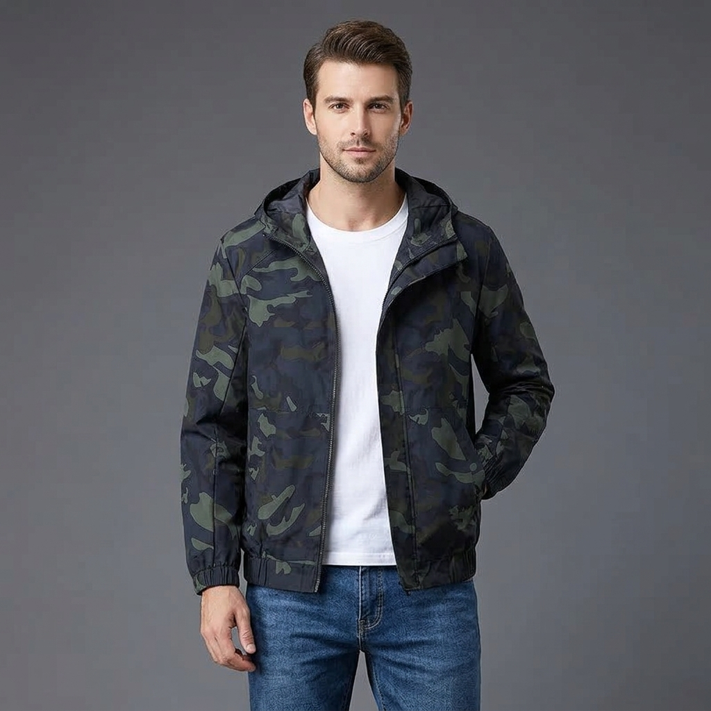 Men's Camo Hooded Jacket with Full Zip and Side Pockets - image 4