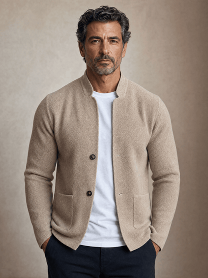 Men's Textured Knit Blazer with Mandarin Collar - image 1