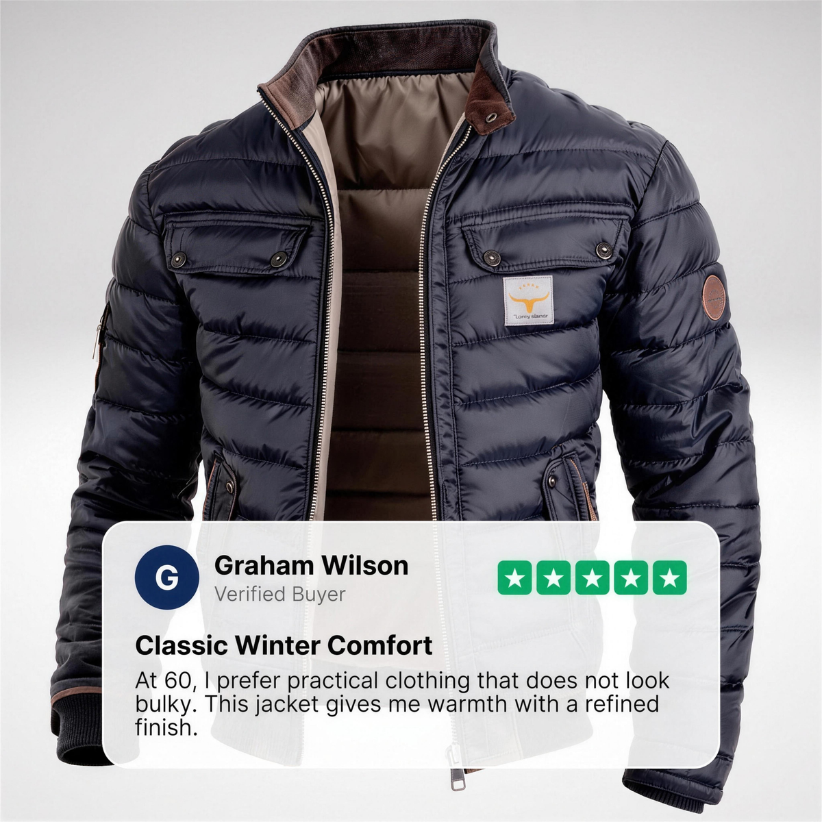 Men's Quilted Jacket with Contrast Stand Collar - image 9