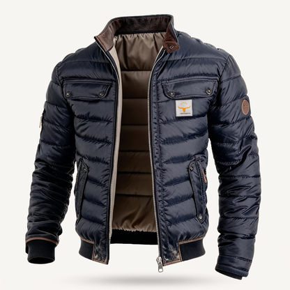Men's Quilted Jacket with Contrast Stand Collar - image 7