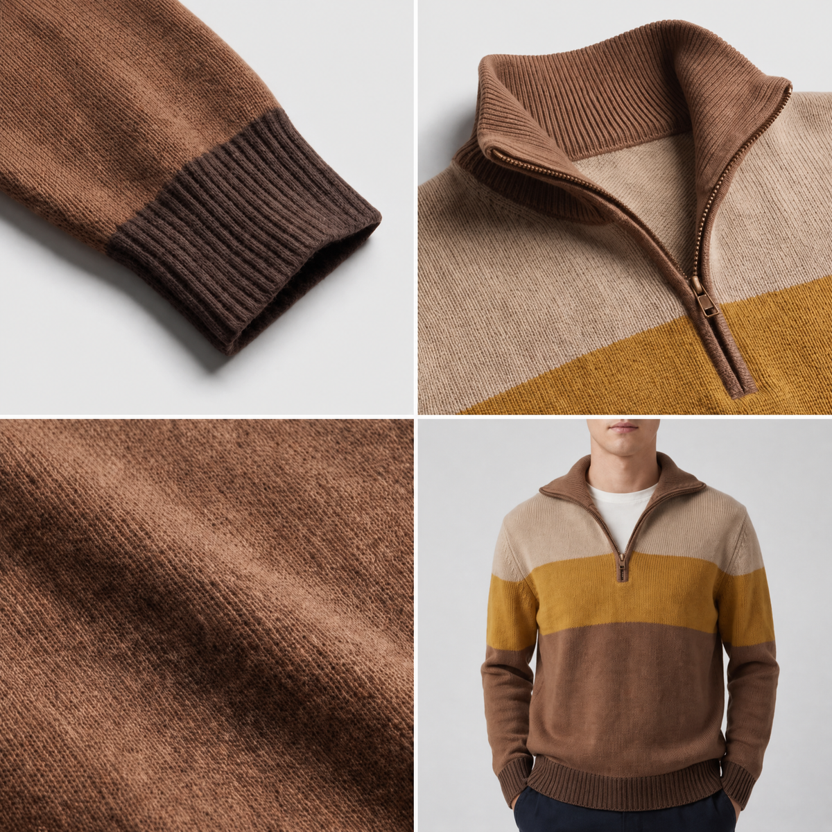 Men's Two-Tone Quarter-Zip Jumper with Ribbed Cuffs and Hem - image 9