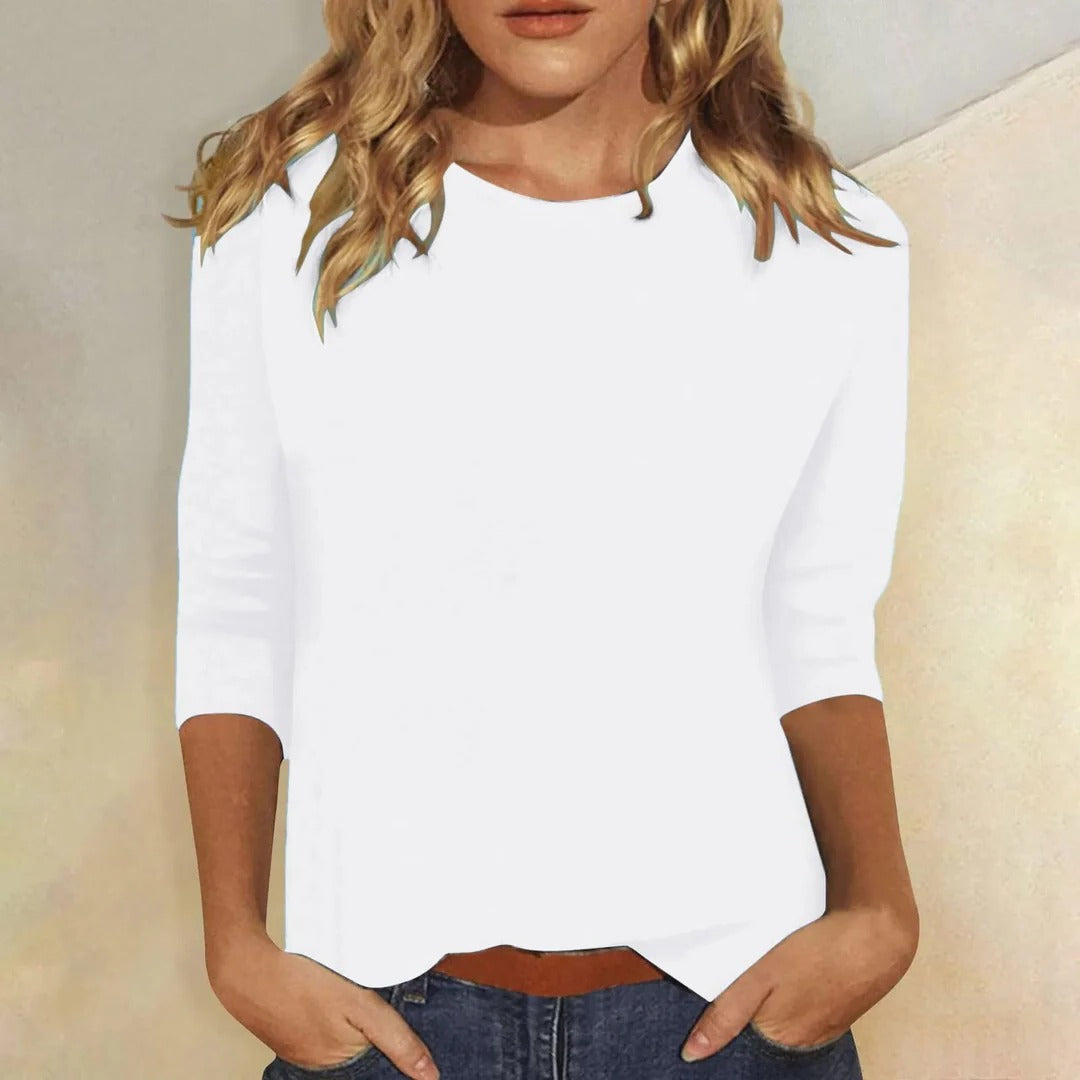 Women's Crew Neck Top with Three-Quarter Sleeves - image 2