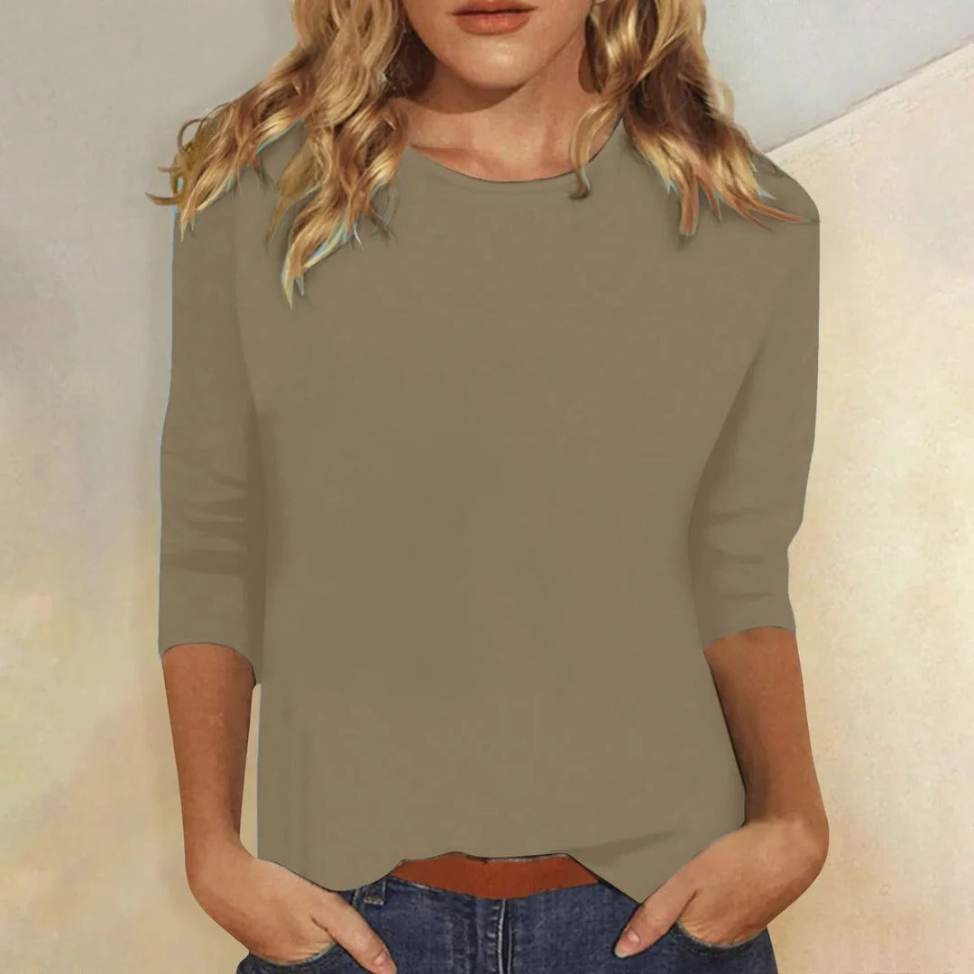 Women's Crew Neck Top with Three-Quarter Sleeves - image 7