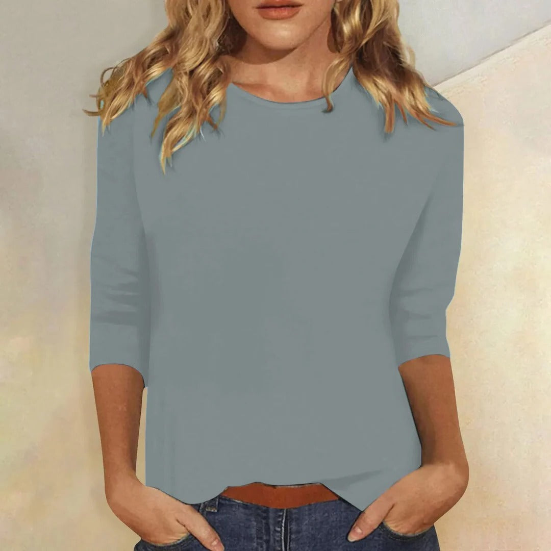 Women's Crew Neck Top with Three-Quarter Sleeves - image 4