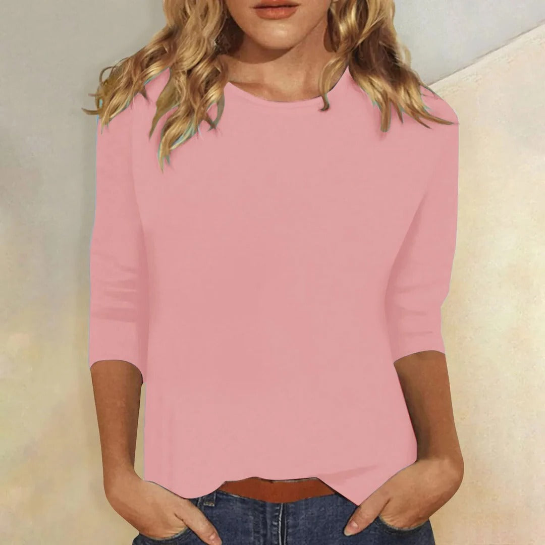 Women's Crew Neck Top with Three-Quarter Sleeves - image 1