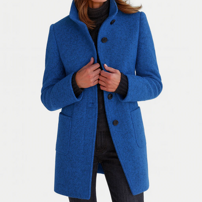 Women's High Collar Wool Look Coat with Pockets - image 3